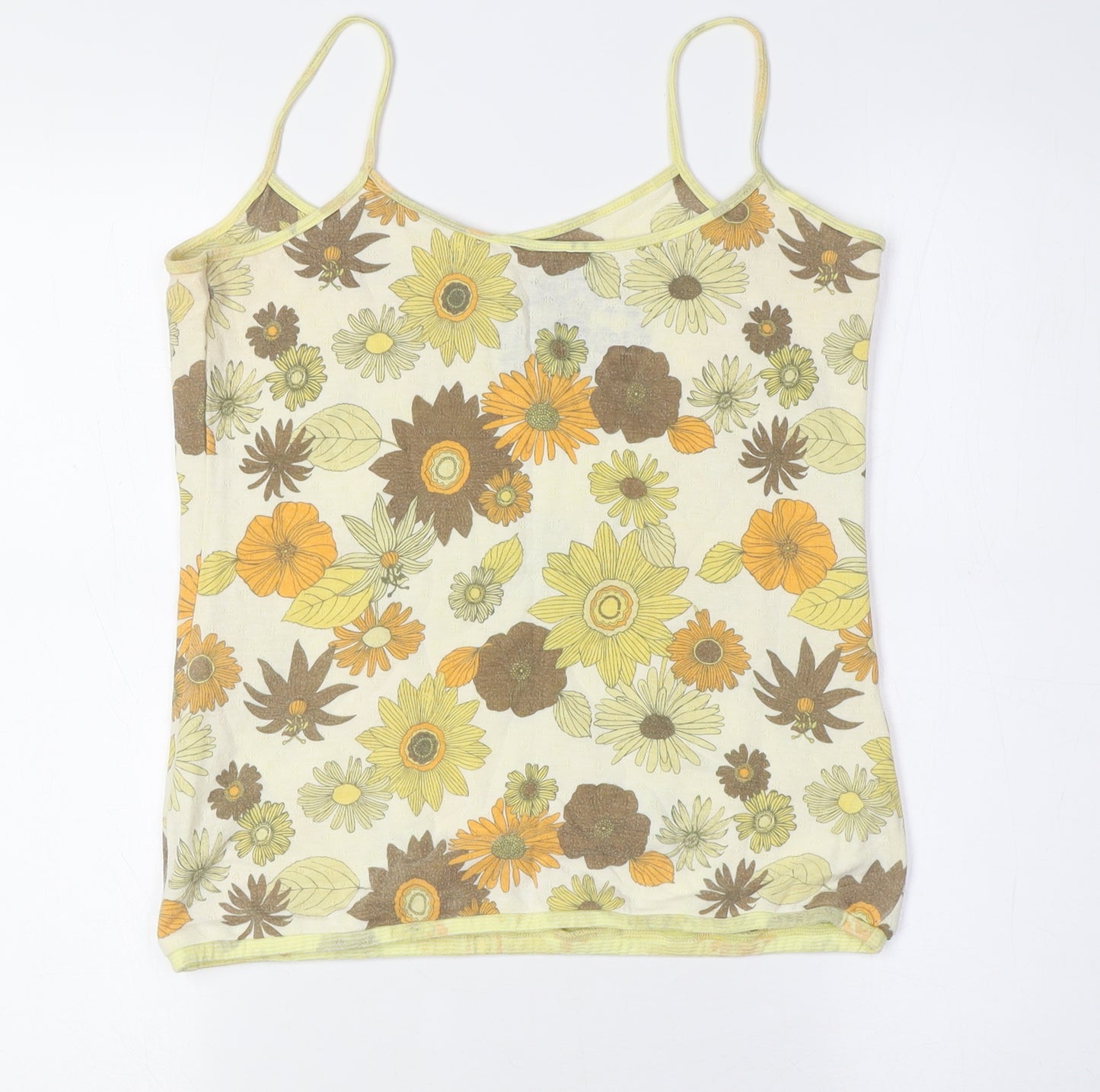 Animal Womens Yellow Floral Cotton Camisole T-Shirt Size 10 Scoop Neck