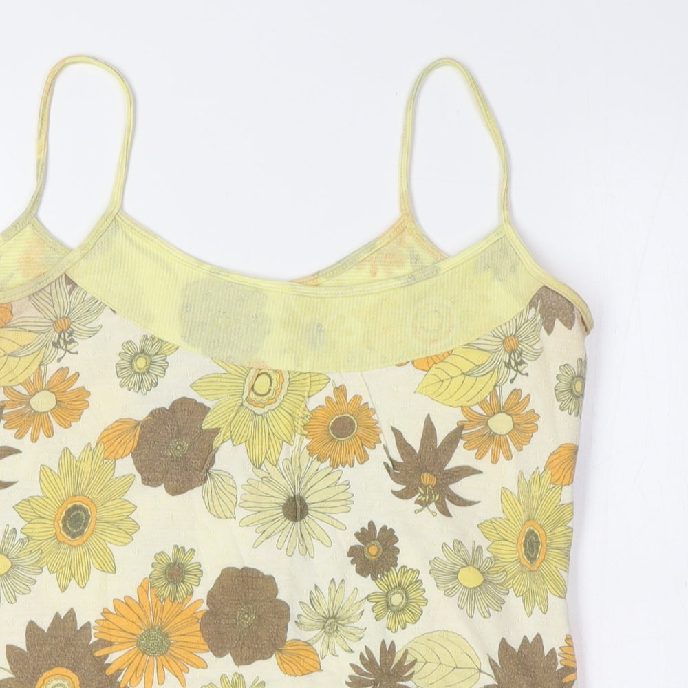 Animal Womens Yellow Floral Cotton Camisole T-Shirt Size 10 Scoop Neck