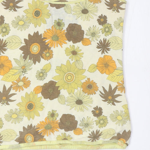 Animal Womens Yellow Floral Cotton Camisole T-Shirt Size 10 Scoop Neck