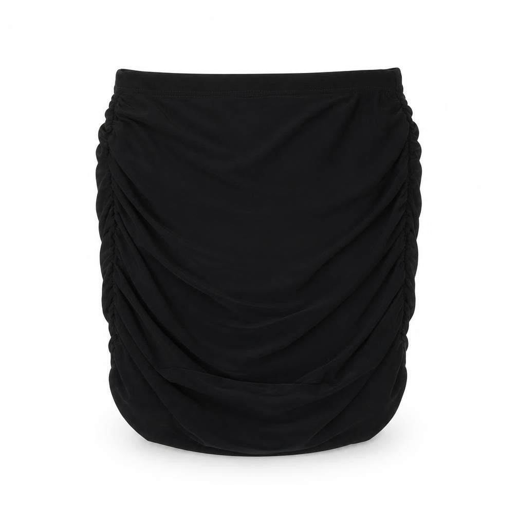 Front view of PRETTYLITTLETHING women’s black polyester a-line skirt, size UK 8