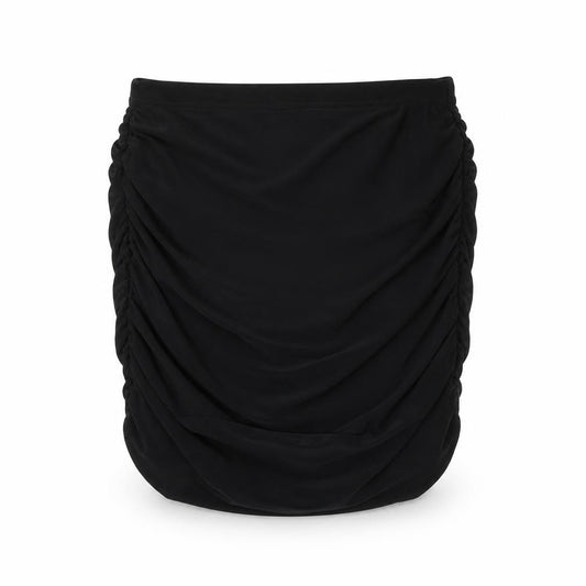 Front view of PRETTYLITTLETHING women’s black polyester a-line skirt, size UK 8