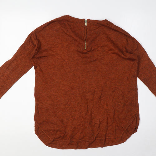 H&M Womens Orange Crew Neck Acrylic Pullover Jumper Size XS - Zip Back