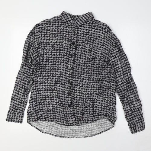 NEXT Womens Black Check Viscose Basic Button-Up Size 6 Collared