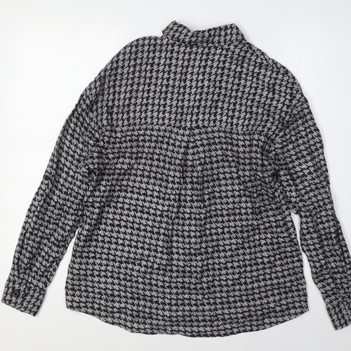 NEXT Womens Black Check Viscose Basic Button-Up Size 6 Collared