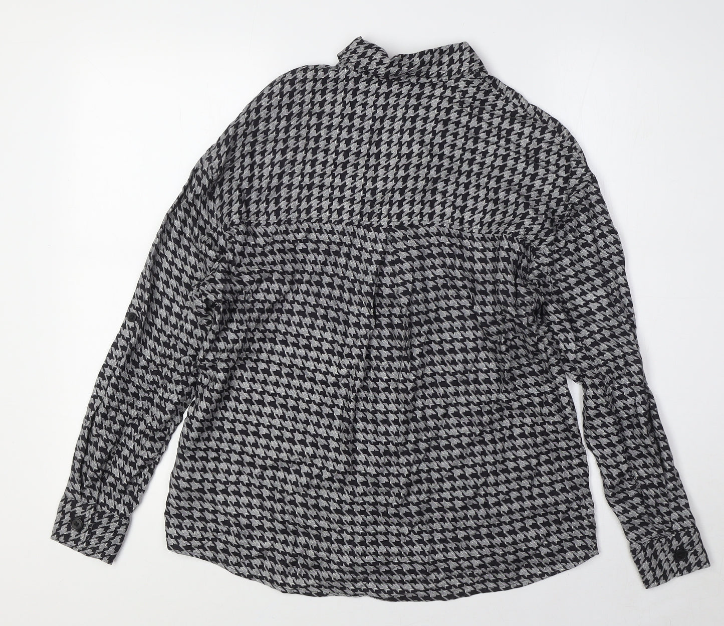 NEXT Womens Black Check Viscose Basic Button-Up Size 6 Collared
