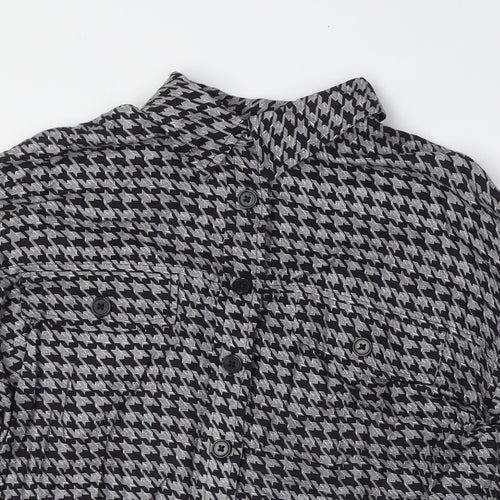 NEXT Womens Black Check Viscose Basic Button-Up Size 6 Collared