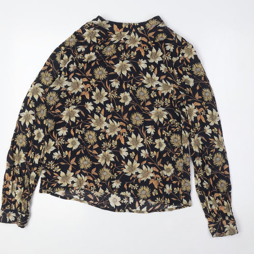 Warehouse Womens Blue Floral Viscose Basic Button-Up Size 10 Mock Neck