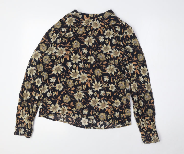 Warehouse Womens Blue Floral Viscose Basic Button-Up Size 10 Mock Neck