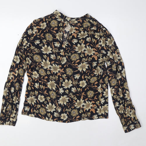 Warehouse Womens Blue Floral Viscose Basic Button-Up Size 10 Mock Neck