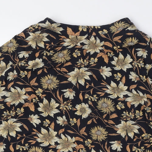 Warehouse Womens Blue Floral Viscose Basic Button-Up Size 10 Mock Neck