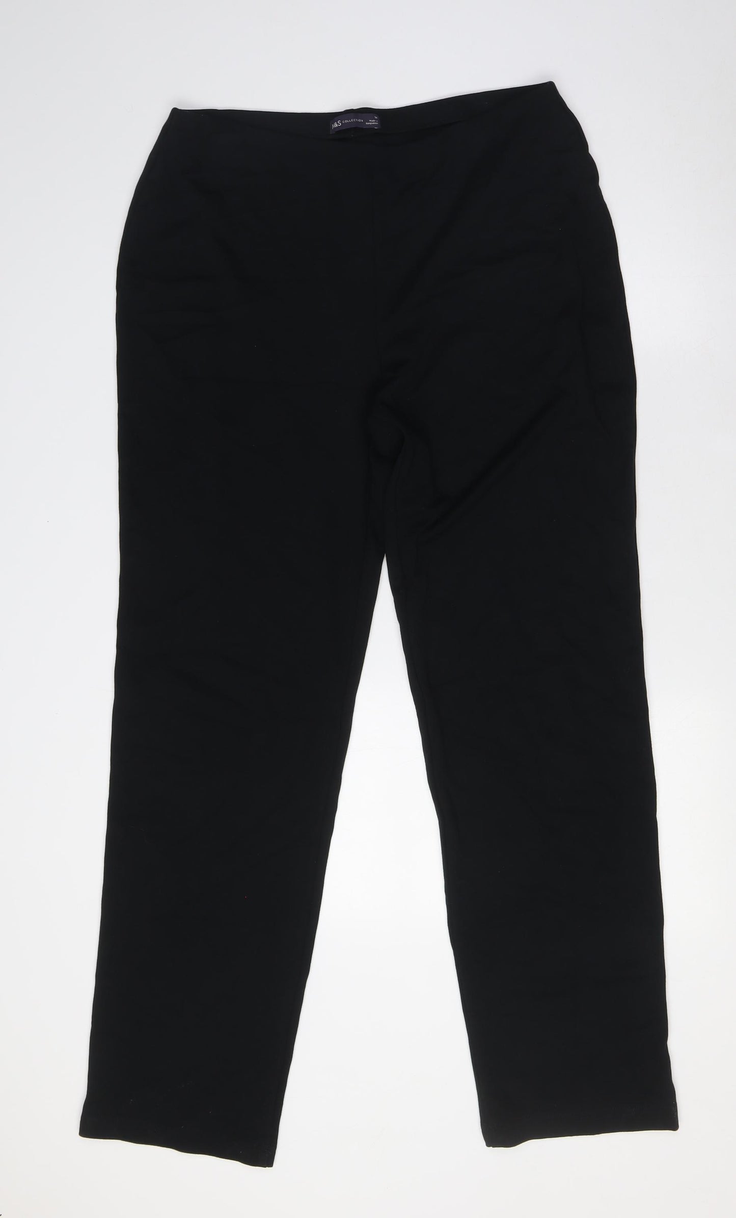 Marks and Spencer Womens Black Viscose Trousers Size 14 L32 in Regular