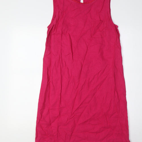 Marks and Spencer Womens Pink Linen A-Line Size 10 Round Neck Button