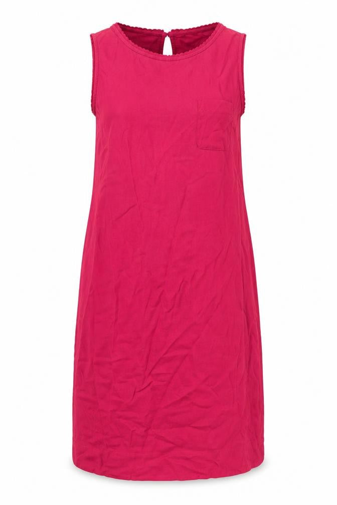 Front view of Marks & Spencer women’s pink linen a-line, size UK 10, round neck button
