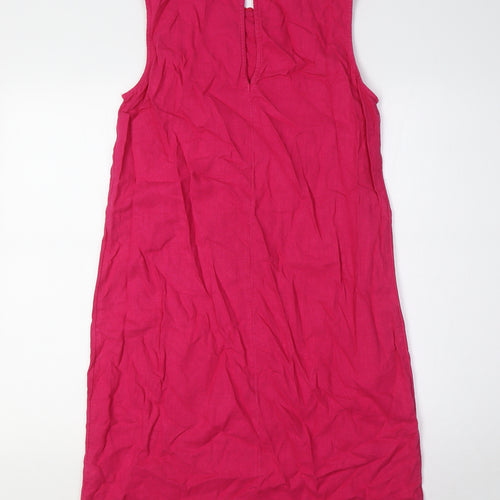 Marks and Spencer Womens Pink Linen A-Line Size 10 Round Neck Button
