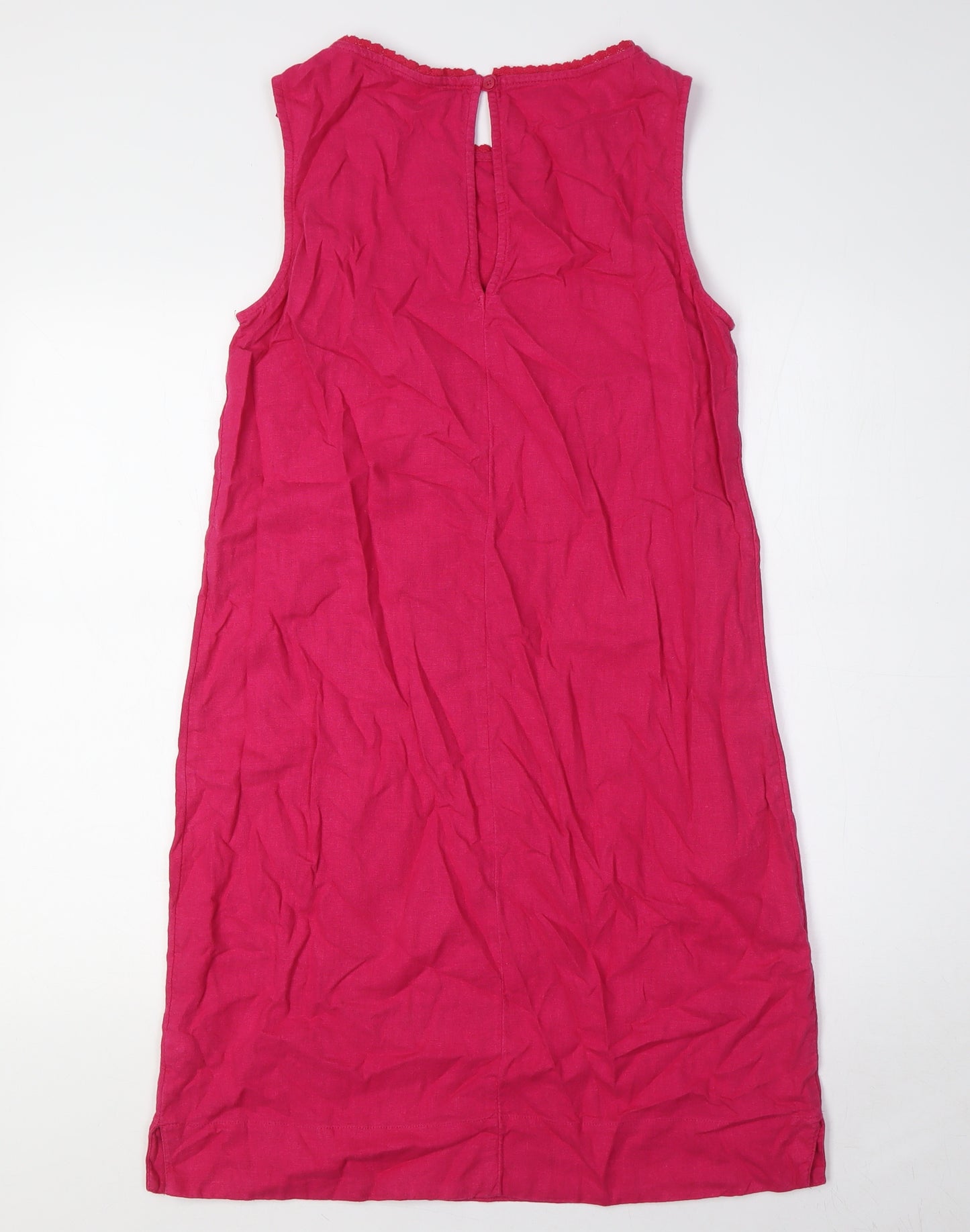 Marks and Spencer Womens Pink Linen A-Line Size 10 Round Neck Button