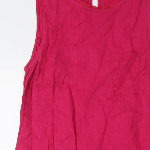 Marks and Spencer Womens Pink Linen A-Line Size 10 Round Neck Button