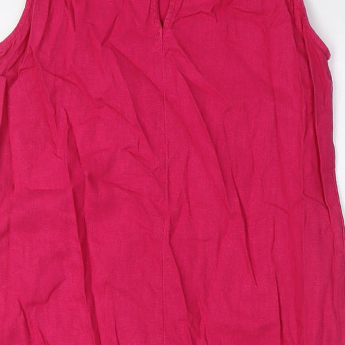 Marks and Spencer Womens Pink Linen A-Line Size 10 Round Neck Button