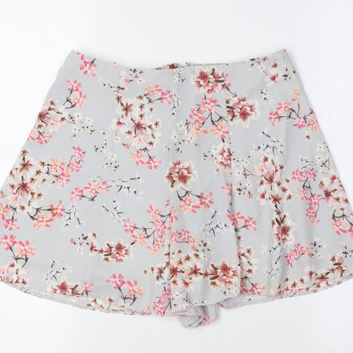 Miss Selfridge Womens Grey Floral Polyester Basic Shorts Size 8 L3 in Regular Zip