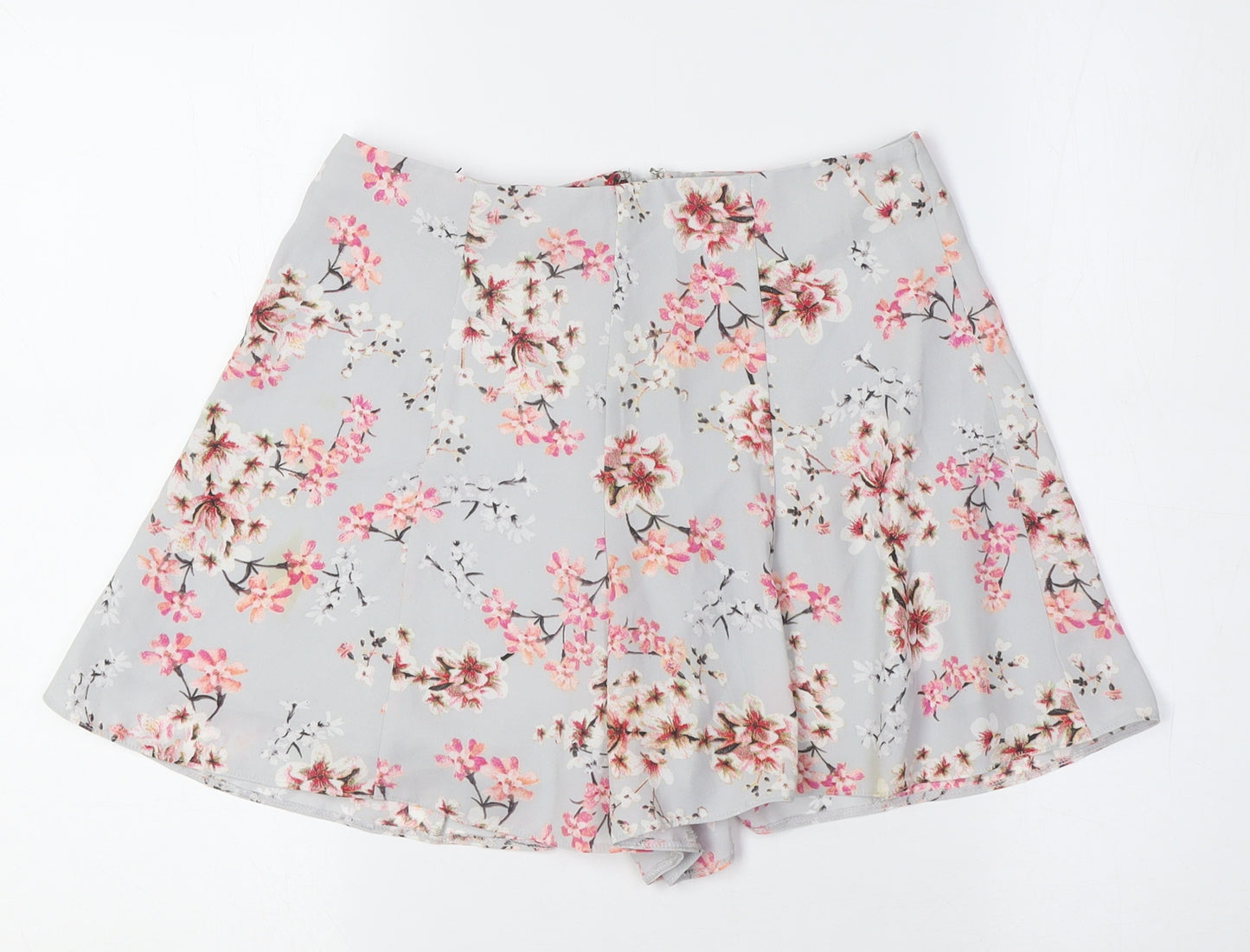 Miss Selfridge Womens Grey Floral Polyester Basic Shorts Size 8 L3 in Regular Zip