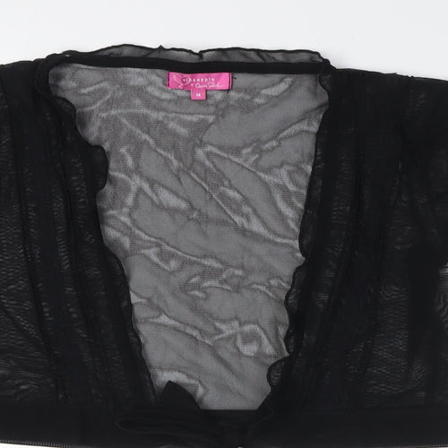 Pineapple Womens Black Polyester Basic Button-Up Size 14 V-Neck - Sheer