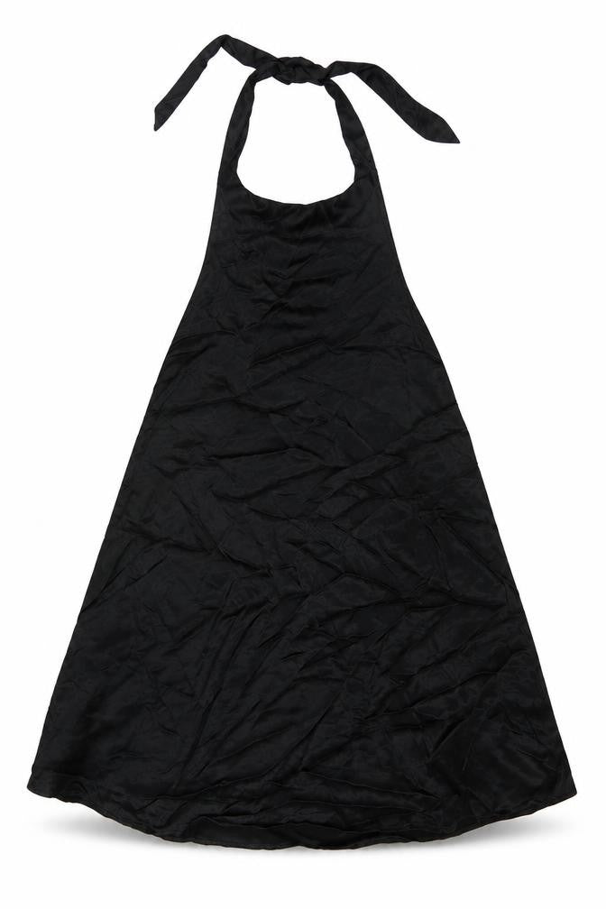 Front view of Zara women’s black viscose a-line, size M, halter button