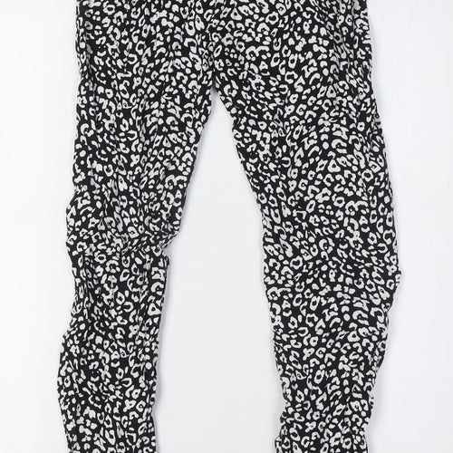 C&A Girls Black Animal Print Viscose Capri Trousers Size 12 Years L26 in Regular - Elasticated Waist