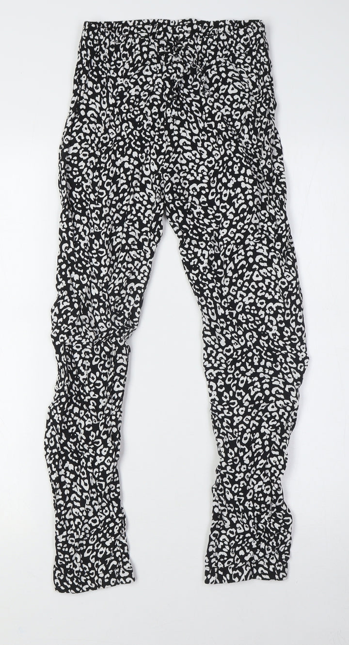C&A Girls Black Animal Print Viscose Capri Trousers Size 12 Years L26 in Regular - Elasticated Waist