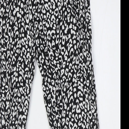 C&A Girls Black Animal Print Viscose Capri Trousers Size 12 Years L26 in Regular - Elasticated Waist