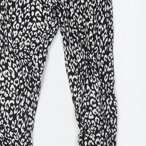 C&A Girls Black Animal Print Viscose Capri Trousers Size 12 Years L26 in Regular - Elasticated Waist