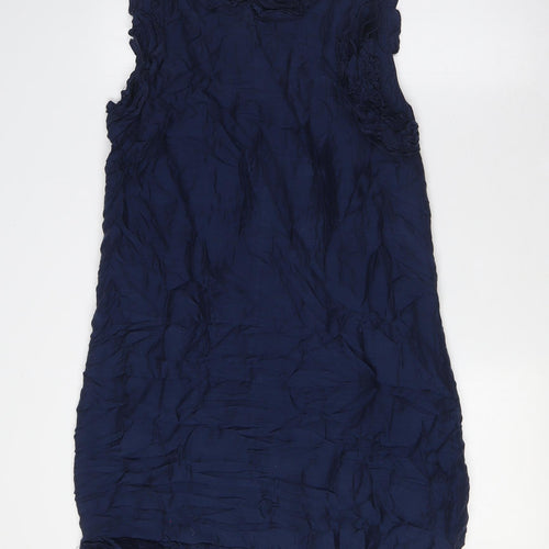 French Connection Womens Blue Modal A-Line Size 12 Mock Neck Zip - Ruffled Collar