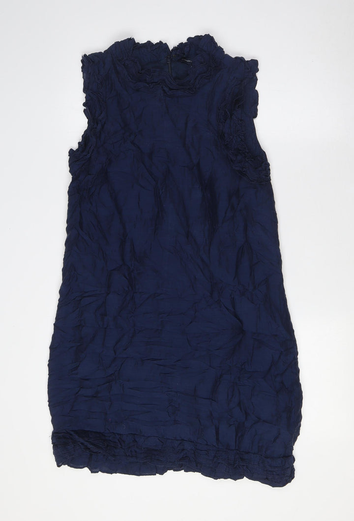 French Connection Womens Blue Modal A-Line Size 12 Mock Neck Zip - Ruffled Collar