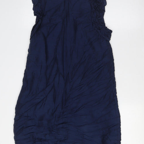 French Connection Womens Blue Modal A-Line Size 12 Mock Neck Zip - Ruffled Collar
