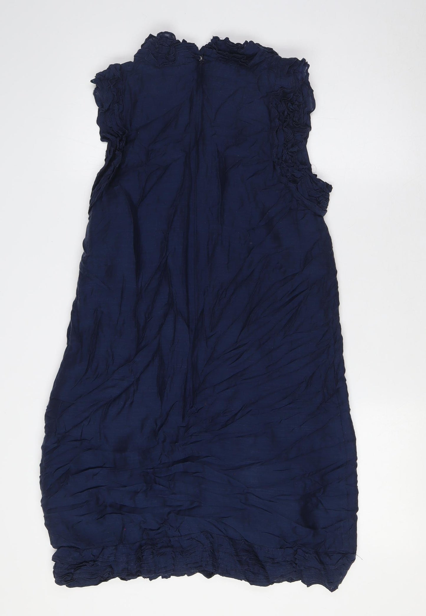 French Connection Womens Blue Modal A-Line Size 12 Mock Neck Zip - Ruffled Collar