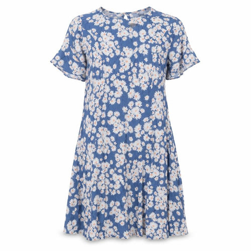 New Look Womens Blue Floral Viscose A-Line Size 10 Round Neck Button