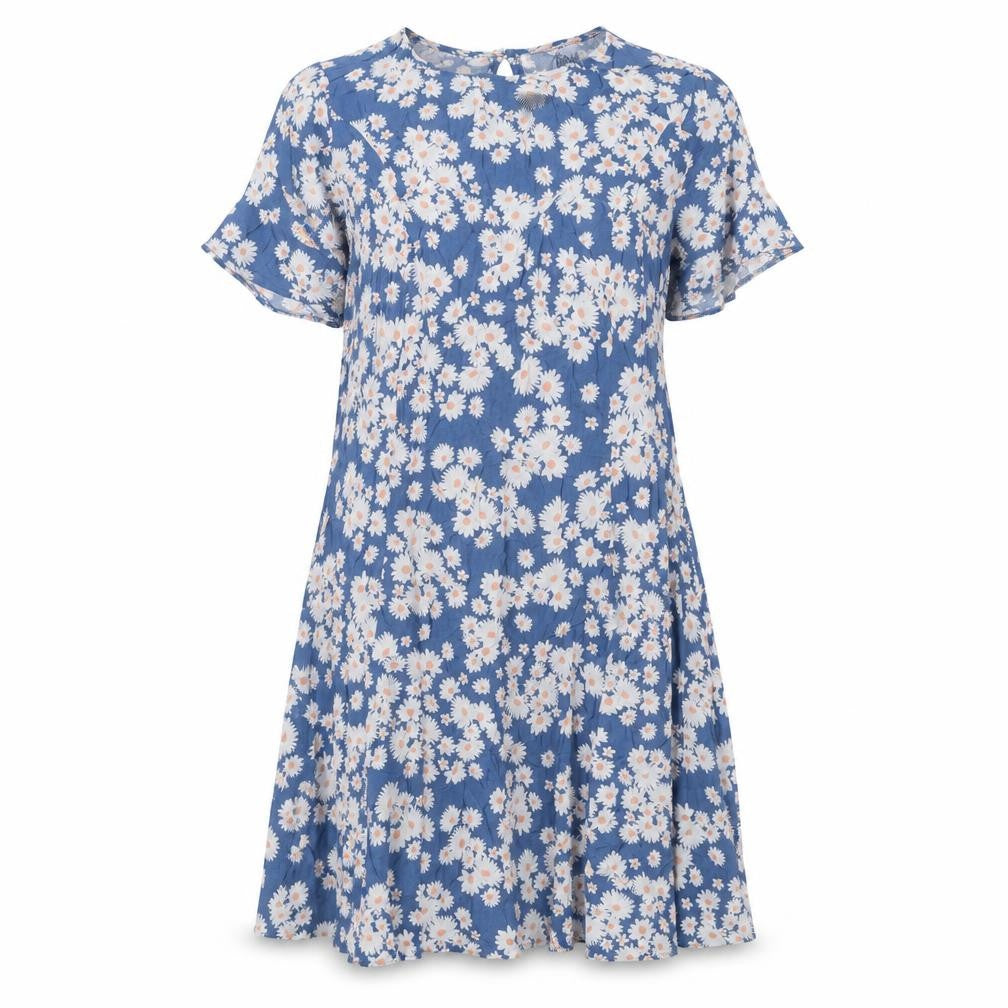 New Look Womens Blue Floral Viscose A-Line Size 10 Round Neck Button