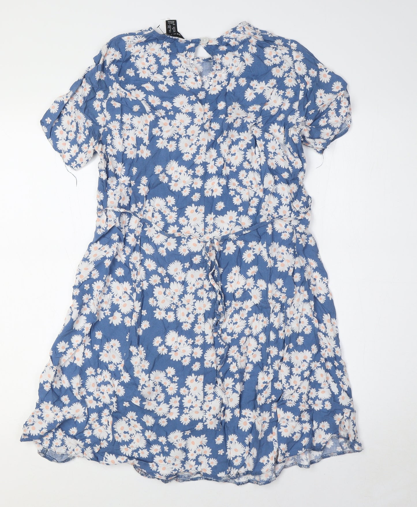 New Look Womens Blue Floral Viscose A-Line Size 10 Round Neck Button