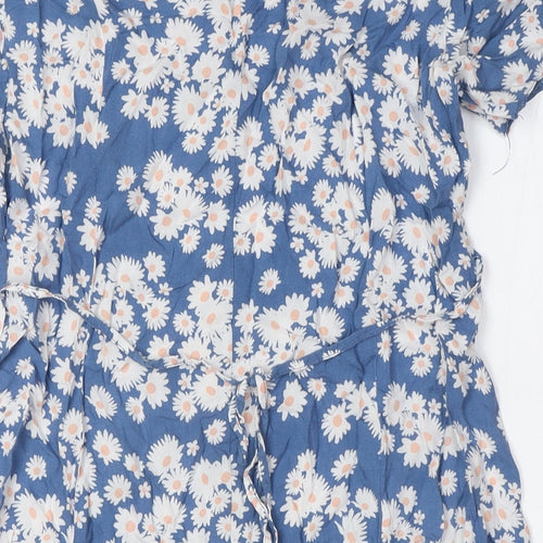 New Look Womens Blue Floral Viscose A-Line Size 10 Round Neck Button