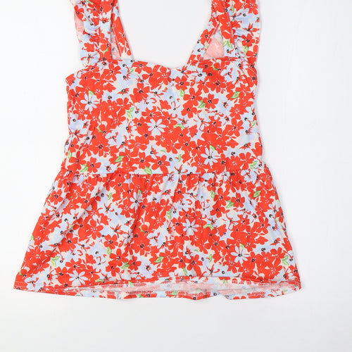 Dorothy Perkins Womens Multicoloured Floral Polyester Basic Button-Up Size 6 Square Neck - Peplum