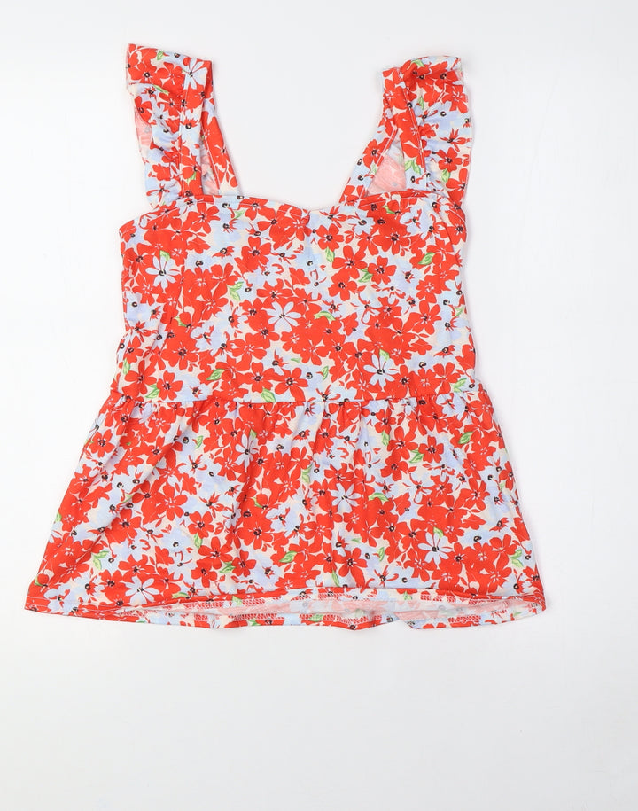 Dorothy Perkins Womens Multicoloured Floral Polyester Basic Button-Up Size 6 Square Neck - Peplum