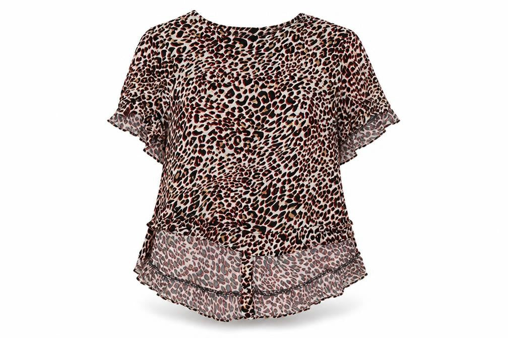 Front view of Stella Morgan women’s multicoloured animal print viscose basic button-up, boat neck - buttons down back