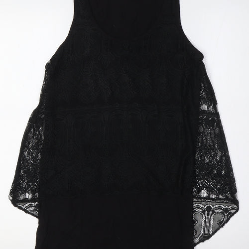 Topshop Womens Black Polyester A-Line Size 6 Scoop Neck - Lace Overlay