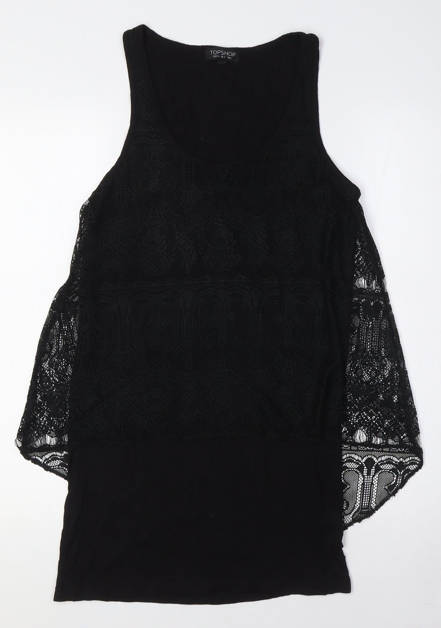 Topshop Womens Black Polyester A-Line Size 6 Scoop Neck - Lace Overlay