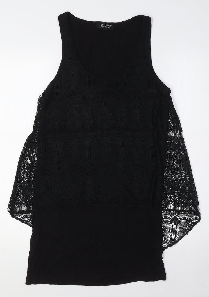 Topshop Womens Black Polyester A-Line Size 6 Scoop Neck - Lace Overlay