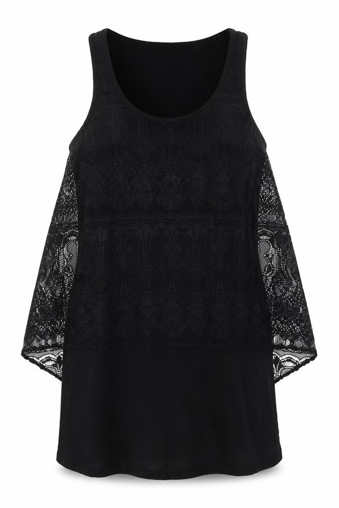 Topshop Womens Black Polyester A-Line Size 6 Scoop Neck - Lace Overlay