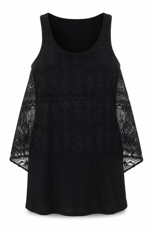 Front view of Topshop women’s black polyester a-line, size UK 6, scoop neck - lace overlay