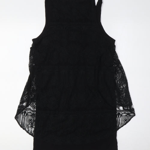 Topshop Womens Black Polyester A-Line Size 6 Scoop Neck - Lace Overlay