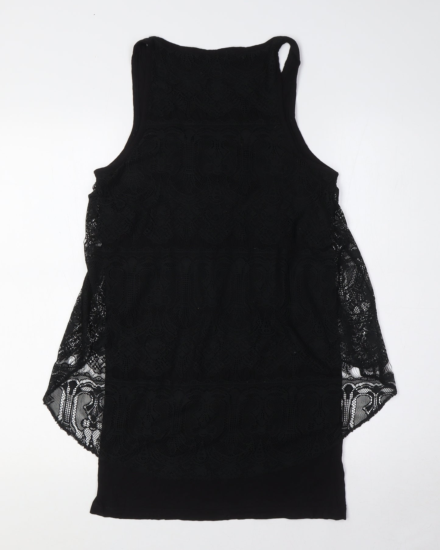 Topshop Womens Black Polyester A-Line Size 6 Scoop Neck - Lace Overlay