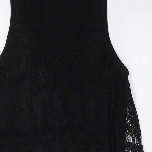 Topshop Womens Black Polyester A-Line Size 6 Scoop Neck - Lace Overlay