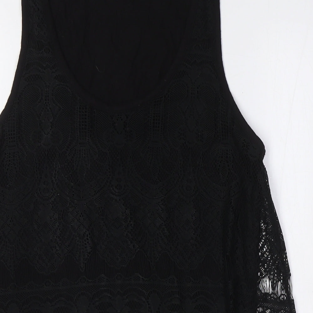Topshop Womens Black Polyester A-Line Size 6 Scoop Neck - Lace Overlay