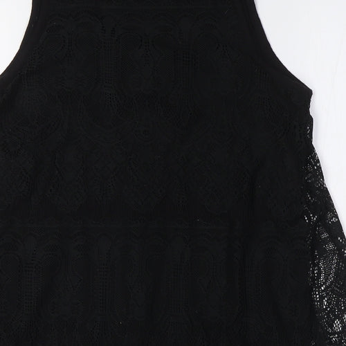 Topshop Womens Black Polyester A-Line Size 6 Scoop Neck - Lace Overlay